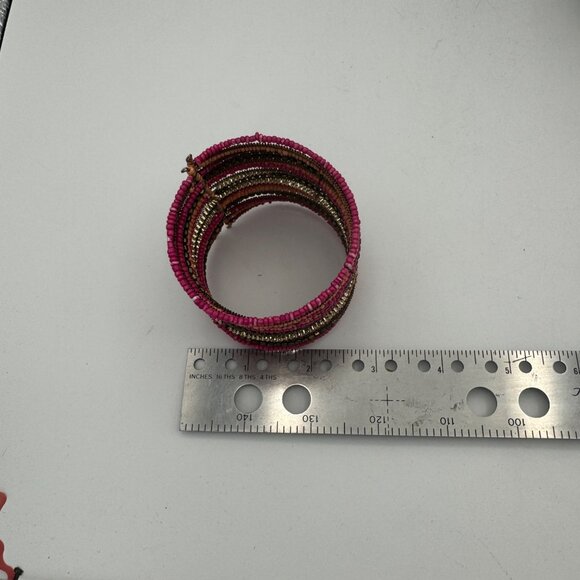 Multicolor Beaded Cuff Bracelet With Pink Gold Brown Beads - Picture 4 of 4